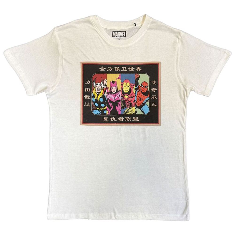 Marvel Comics Unisex Adult Avengers Framed Japanese T-Shirt / White